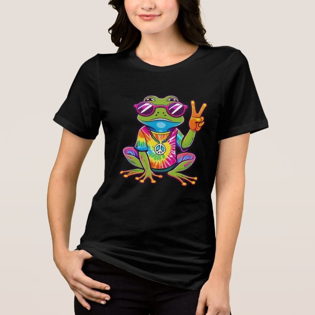 Boho Hippie 60er 70er Friedenszeichen Tri-Blend Shirt (Vorderseite)