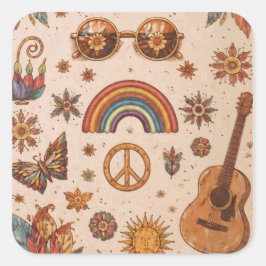 Boho-Hippie-Aufkleber Quadratischer Aufkleber