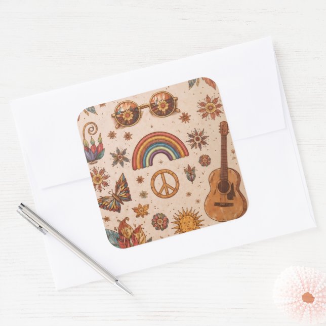 Boho-Hippie-Aufkleber Quadratischer Aufkleber (Umschlag)
