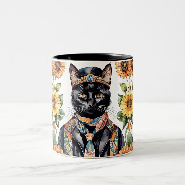 Boho Hippie Cat mit Scarf 11 oz Tasse (Mittel)