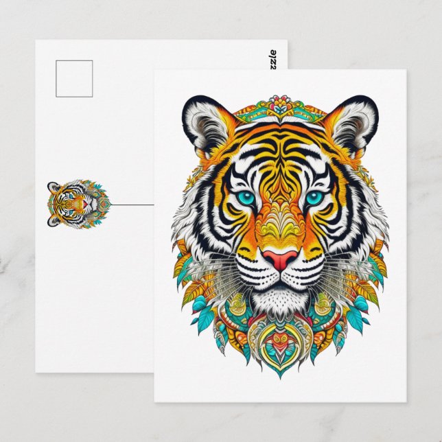 Boho Hippie Floral Year of the Tiger Art Postkarte (Vorne/Hinten)