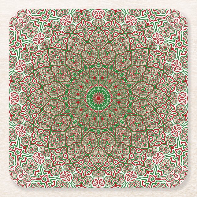 Boho Hippie Funky Trippy Verziert Christmas Mandal Rechteckiger Pappuntersetzer (Vorderseite)