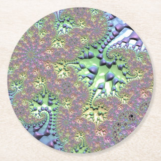 Boho Hippie Groovy Shiny Colorful Rainbow Fraktal Runder Pappuntersetzer