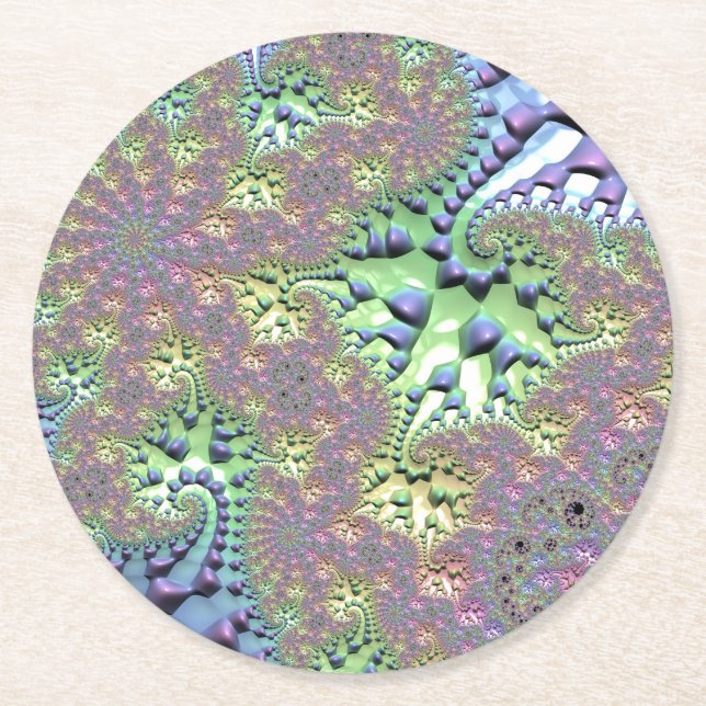 Boho Hippie Groovy Shiny Colorful Rainbow Fraktal Runder Pappuntersetzer (Vorderseite)