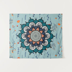 Boho Hippie Mandala mit Orange Blume Wandteppich