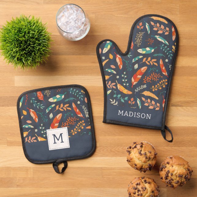 Boho Hippie Ofenhandschuh & Topflappen-Set (Oben Unten)