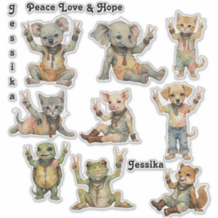 Boho Hippie Peace Baby Animals Custom Personalize Aufkleber