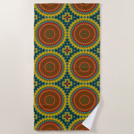 Boho Hippie Red Yellow Blue Vintag Tribal Ethnic Strandtuch