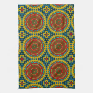 Boho Hippie Rot Gelb Blau Vintage Stammes Ethnisch Geschirrtuch