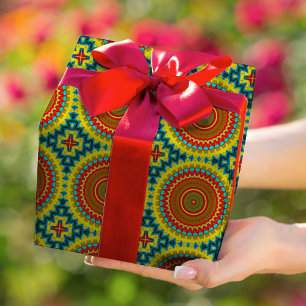 Boho-Hippie Rot Gelb Blau Vintage-Stammes-Ethno Geschenkpapier