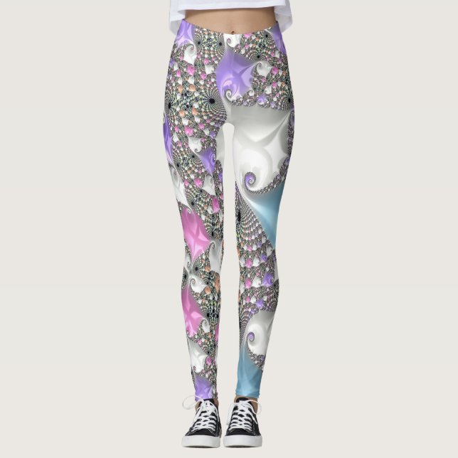 Boho Hippie Trippy Groovy Colorful Pastel Fraktal Leggings (Vorderseite)