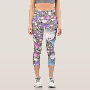 Boho Hippie Trippy Groovy Farbige Pastell Fraktal Capri Leggings