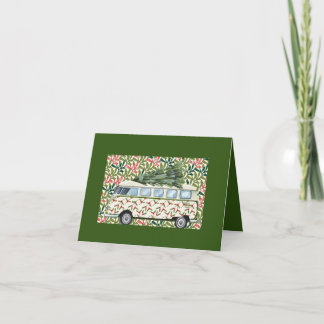 Boho Hippie Van Brings Tree Christmas Card Feiertagskarte