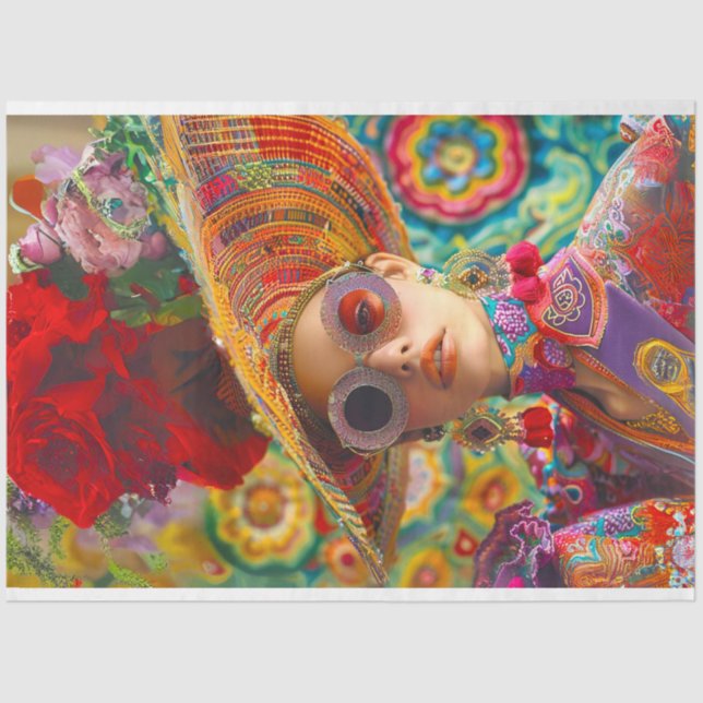 Boho Hippie Vibranred Colored Decoupage Seidenpapier (Vorderseite)