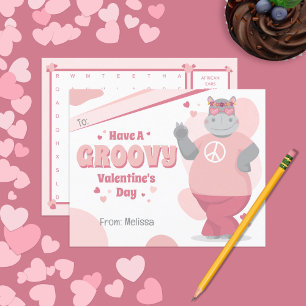 Boho Hippo kids Valentine's Day Card