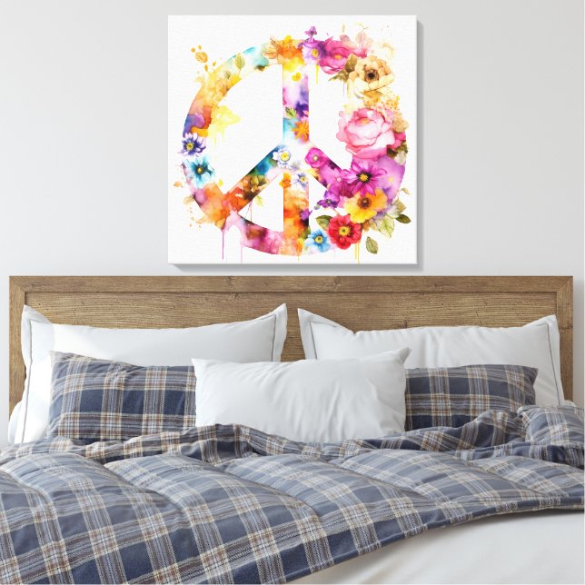 Boho Hippy 60s 70s Peace Sign Canvas Print Leinwanddruck (Insitu (Schlafzimmer))