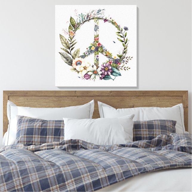 Boho Hippy 60s 70s Peace Sign Canvas Print Leinwanddruck (Insitu (Schlafzimmer))