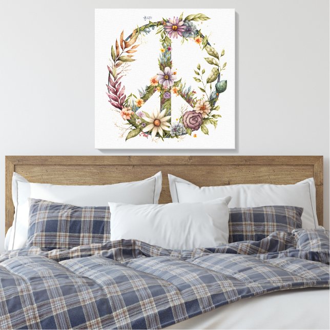 Boho Hippy 60s 70s Peace Sign Canvas Print Leinwanddruck (Insitu (Schlafzimmer))