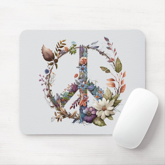 Boho Hippy 60s 70s Peace Sign Mousepad (Mit Mouse)
