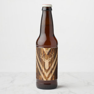 Boho-Hirsch auf rustikalem Holz Bierflaschenetikett
