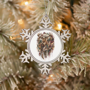 Boho-Hirsch, Träumend von Hirschen Schneeflocken Zinn-Ornament