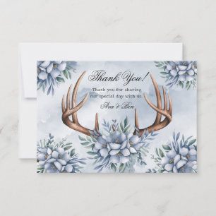 Boho Hirschgeweih Staubblau Florales Dankeschön Dankeskarte
