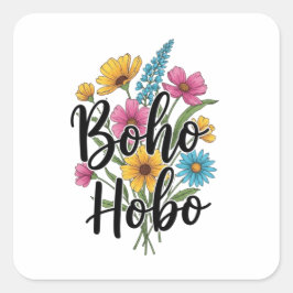 Boho Hobo Blume Bouquet Design Quadratischer Aufkleber