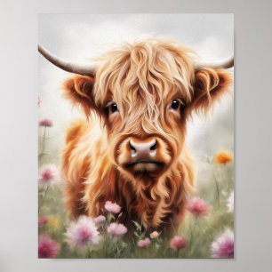 Boho Hochlandkuhkunst Druck, Kuh-Dekoration im Hoc Poster