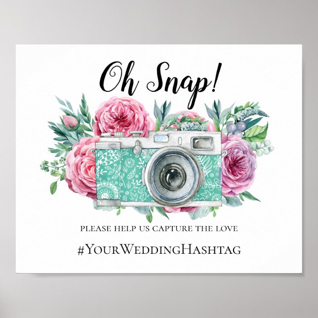 Boho Hochzeit Hashtag-Zeichen. Blume-Instagramm Poster (Vorne)