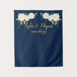 Boho Hochzeit im Herbst Background Navy Gold Foto  Wandteppich