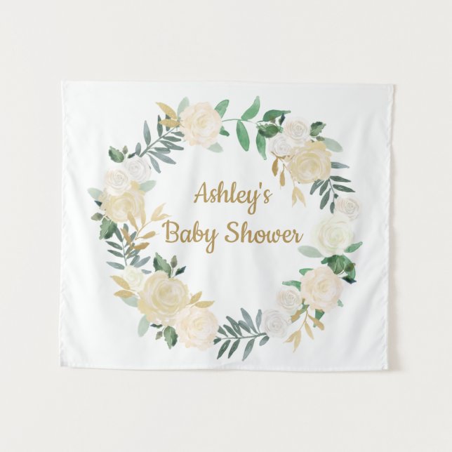 Boho Hochzeit im Herbst Hintergrund Gold White Bab Wandteppich (Vorderseite (Horizontal))