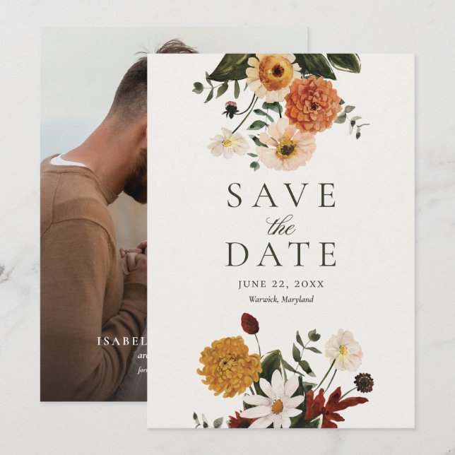 Boho-Hochzeit mit Wildblumen im Herbst Save The Date (Vorne/Hinten)