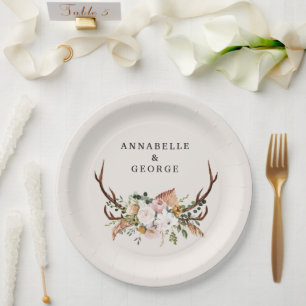 Boho-Hochzeit Rustikale Geweih-Blumen-Hochzeits-Mo Pappteller