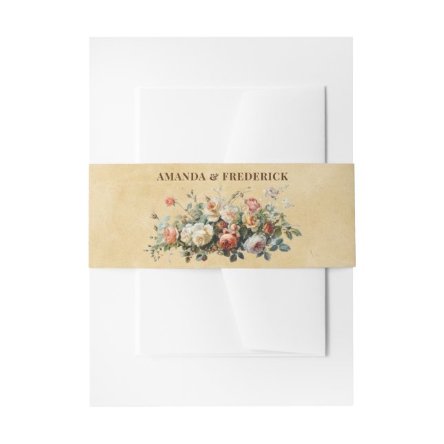 Boho Hochzeit Vintage Blumenarrangements altpapier Einladungsbanderole (Vorderseite Beispiel)