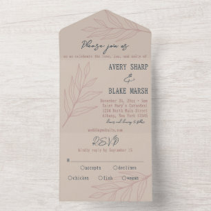 Boho-Hochzeits-Einladung mit Champagner-, Rosa- un All In One Einladung