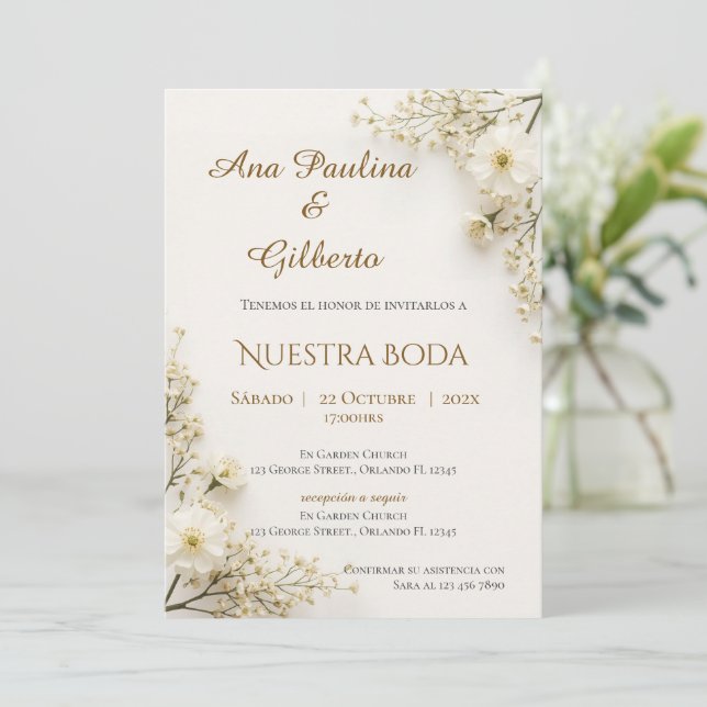 Boho-Hochzeitseinladung auf Spanisch Einladung (Stehend Vorderseite)