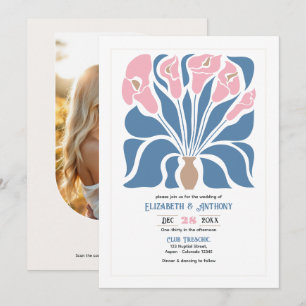 Boho-Hochzeitseinladung mit rosa und Jeans-Ton abs Einladung