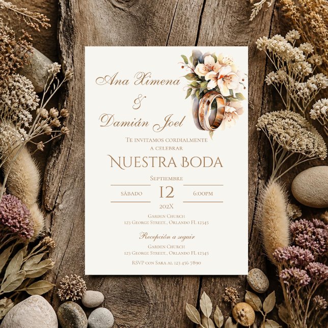 Boho-Hochzeitsringe auf Spanisch Einladung (Von Creator hochgeladen)