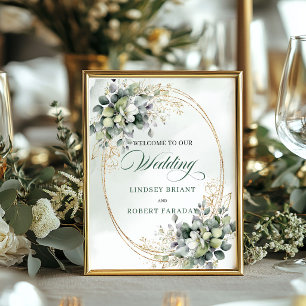 Boho-Hochzeitstisch-Willkommensschild Dusty Green Poster