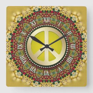 Boho Holiday Dreams PEACE Satin Lace Mandala Quadratische Wanduhr