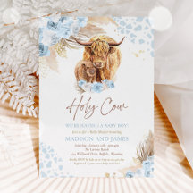 Boho Holy Cow Blue Pampas Grass Boy Baby Dusche