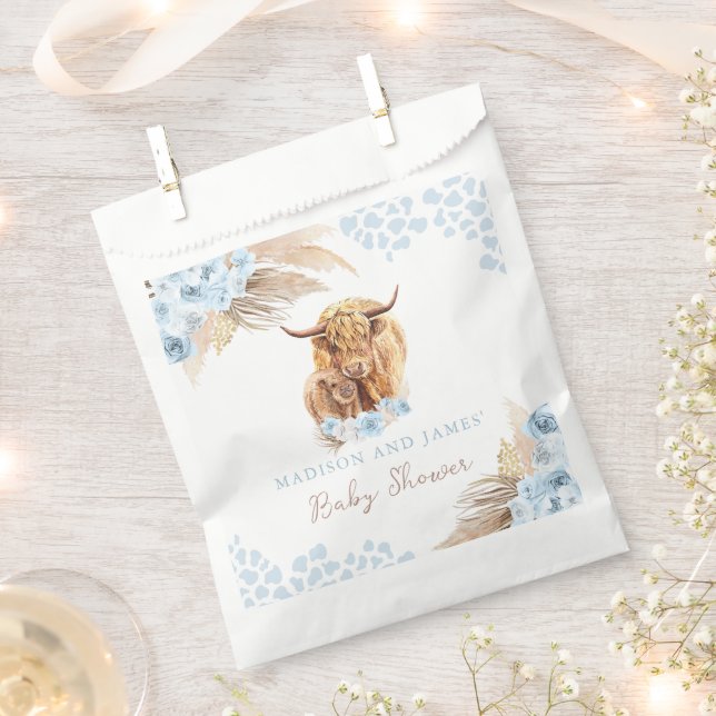 Boho Holy Cow Blue Pampas Grass Boy Baby Dusche Geschenktütchen (Ausgeschnitten)