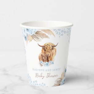 Boho Holy Cow Blue Pampas Grass Boy Baby Dusche Pappbecher