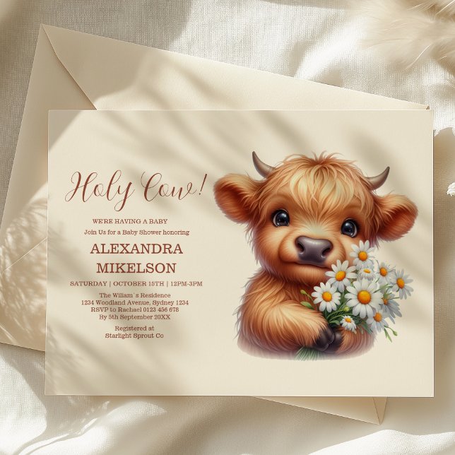 Boho Holy Cow Highland Cow Baby Shower Einladung (Von Creator hochgeladen)