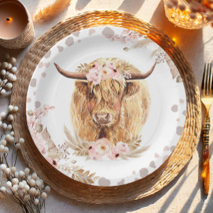 Boho Holy Cow Highland Pampas 1. Geburtstag Pappteller