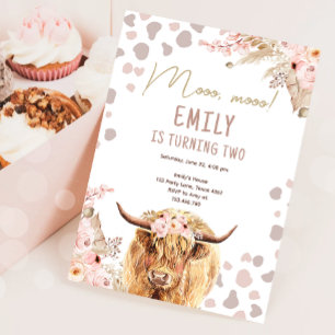 Boho Holy Cow Highland Pampas Farm Girl Geburtstag Einladung