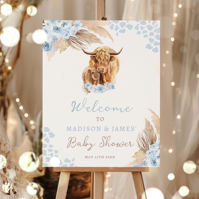 Boho Holy Cow Pampas Grass Boy Baby Shower Welcome Poster (Von Creator hochgeladen)