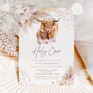 Boho Holy Cow Pink Pampas Grass Girl Babydusche Einladung