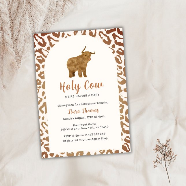 Boho Holy Cow Western Highland Cow Babydusche Einladung (Boho Holy Cow Western Highland Cow Baby Shower Invitation)