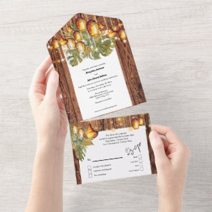 Boho Holz Blätter Himmelsleuchten bohemian elegant All In One Einladung